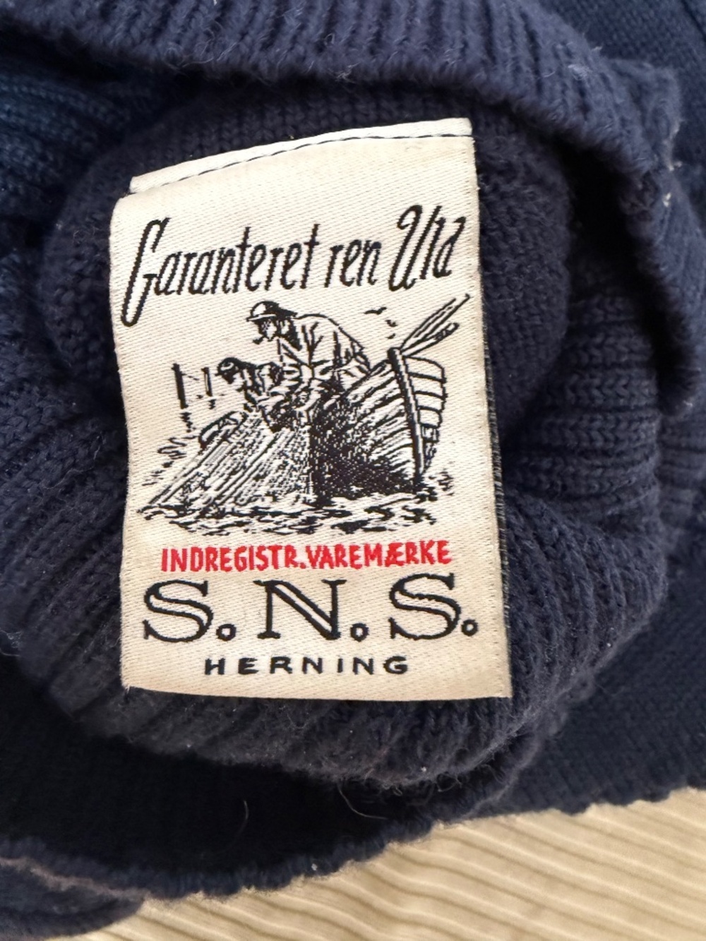 S.N.S. Herning Navy Wool Turtleneck Fisherman's Sweater : Unisex Sz 'S' - Picture 3 of 16